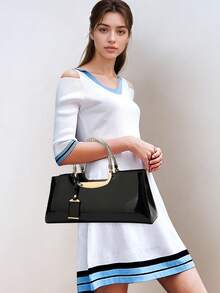 Women's Stylish Tote Bags Patent Leather Shoulder Bags Top Handle HandBags Valentine's Date Night Purse With Zipper Closure For Wedding Office Party - màu đen - Xem 4