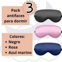Pack con 3 antifaces para dormir en colores: negro, rosa y azul marino. Mascara de sueo tipo seda. El antifaz cubre suave y cmodamente los ojos y tiene correa ajustable. Apto para hombre y mujer. - negro, rosa, azul marino - Ver 3