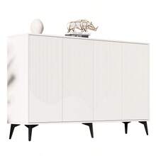 White Sideboard, 160 Cm Wide, Multifunctional Sideboard, Chest Of Drawers, Highboard With Adjustable Shelves, 4 Doors, Metal Legs - 白色 - 查看 4