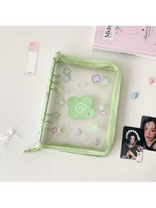 1本INS时尚明星六孔PVC活页笔记本，透明闪光拉链边日记本/相册，偶像卡片收藏册，学生用六孔偶像卡片相册 - 彩色 - 查看 21