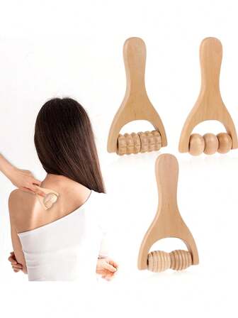3 Piezas Rodillo de Masaje de Madera, Rodillo de Masaje Manual para Músculos del Cuello, Bastón Rodante de Masaje de Madera, Herramienta de Masaje para Espalda, Manos, Pies y Body Completo