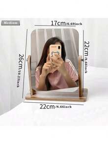 1pc-Makeup Mirror With Natural Bamboo Stand, 8 Inch 1X/2X Magnification Double Sided 360 Degree Rotating Magnifying Mirror, Portable Desktop Countertop Mirror Bathroom Shaving Makeup Mirror For Desktop, Makeup, Gifts Suitable For Holiday Gifts For Family And Friends - Multicolor - View 3