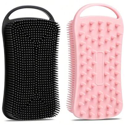 1pc Silicone Exfoliating Bath Brush, 2-In-1 Silicone Bath & Shampoo Brush, Double-Sided Bath Brush, Soft Silicone Loofah, Suitable For Sensitive Skin, Silicone Scalp Massager, Portable, Easy To Clean, Rich Lather