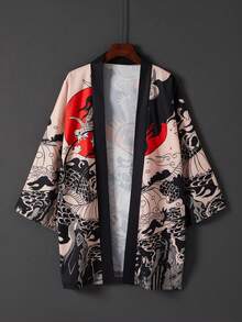 Áo khoác kimono dáng rộng tay 3/4 phong cách Trung Hoa cổ điển, họa tiết đường phố mùa hè, áo khoác chống nắng đi biển - màu đen - Xem 3