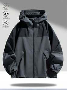 Men's Lightweight Casual Hooded Jacket, Loose Versatile Windbreaker, Spring/Autumn Zipper Design Utility Jacket, Suitable For Daily Wear, Gatherings, Hiking, Trekking And Various Occasions - Dark Grey - View 12