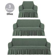 AMOROSA 3 Pieza Funda Cubre Sala con Falda Tipo Plumeti Funda de Sofá Lavable Elástica Fácil de Instalar Fundas para Sillones Sala  (1 plaza, 2 plazas, 3 plazas) Decoración Sala - Verde Oliva - Ver 2