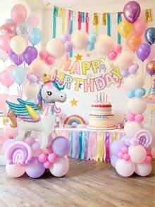 106pcs Unicorn Birthday Wreath Arch Balloon Set, Includes 3D Crown Unicorn, Macaron Birthday Pennant, Latex Balloons, Suitable For Macaron Rainbow Theme, Unicorn Birthday Party, Engagement Wedding Party, Unicorn Baby Shower - Multicolor - View 5