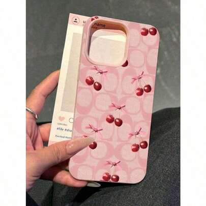 A Good Gifts For Women,1PCS  Creative Simple Pink Cherry Case Soft Protective Bling Case Pocket-Friendly Commuter Series Case For IPHONE 7, 8, X, XS, XR, 11, 12, 13 Pro Max, 14 Pro Max, 15 Pro Max, 16, 13, 14, 15, Plus, Pro, Max, Mini Shockproof And Wear-Resistant Mobile Phone Case, Perfect Holiday Gift For Friends, Family Or Yourself,Pink Phone Case,Cute Phone Cases Pink Christmas