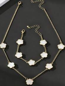 1 套男士时尚商务风格幸运四叶草吊坠项链和手链 - 黑色 - 查看 6