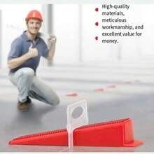 Sistema de nivelamento de azulejos com 100 peças/pacote, base branca, espaçadores nos tamanhos 1,5 cm, 2 cm e 2,5 cm, clipes de plástico vermelho de 7,5 cm, fabricados em novo material PP.