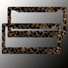 2-Piece Gold Glitter Leopard Print License Plate Frame - Aluminum Material, Rust-Proof/Loose-Proof/Weatherproof | US Standard Size, Includes Mounting Hardware, Easy To Install | Stylish Car Cover, Durable Vehicle Mount, Suitable For All Vehicles - Brown - View 1