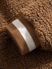 Chaqueta con diseño de cremallera completa, acento de letra grande S en bloque de color, textura suave y cómoda de burbuja esponjosa para hombres, adecuada para salidas casuales, cálida y resistente al viento para otoño/invierno - Marrón - Ver 6