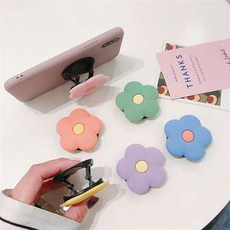 1pc Colorful Floral Finger Ring Phone Holder, Foldable Desktop Stand, Convenient For Watching Videos