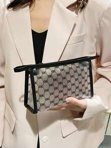 1pc Waterproof Transparent Zipper Makeup Bag, Portable Travel Cosmetic Storage Pouch - Black - View 7