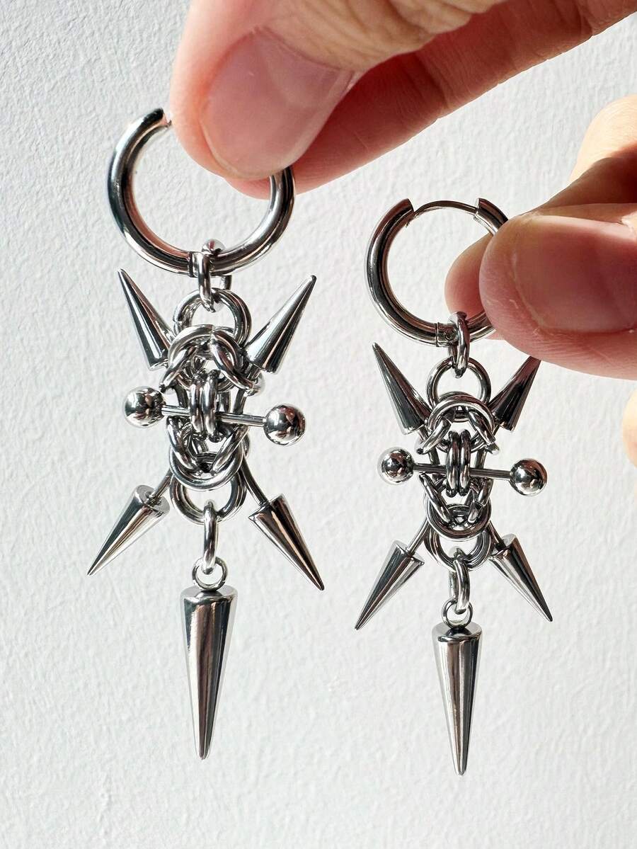 1 Pair Punk Rock Unique Spiked Rivet Earrings, Everyday Wear & Party Jewelry - Multicolor - View 1