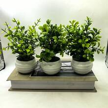 3pcs Artificial Mini Potted Plants, Plastic Fake Plants For Home, Office, Bedroom, Living Room, Bathroom Decor, 12cm/4.72in With Base - Green - View 9