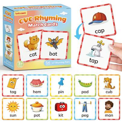 Bộ 54 thẻ học vần CVC, trò chơi ghép hình trí nhớ cho trẻ em từ 3-6 tuổi, đồ chơi học tập ngữ âm cho trường học tại nhà và lớp học