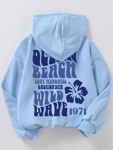 Teen Girl Letter-Printed Hooded Sweatshirt, Casual Hooded Sweatshirt, Suitable For Autumn And Spring, Girls' Clothing, Suitable For Various Occasions Such As School, Vacation, Shopping And Sports - Baby Blue - View 2