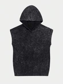 Men's Street Fashion Washed Distressed Sleeveless Black Hoodie, Punk Rock Style, Suitable For Music Festivals And Concerts - Black - View 3