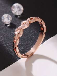 1 件简约时尚个性化锆石戒指，情人节、母亲节、生日礼物 - 玫瑰金 - 查看 2