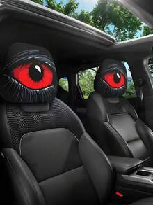 2Pcs Red Evil Eye Car Headrest Covers – Funny & Stylish Elastic Seat Pillow Covers For Car Interior, Washable Breathable Ice Silk Design, Universal Fit For Front Seats, Perfect For Long Drives & Auto Decor - Multicolor - View 1