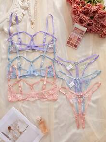 6-Piece Sexy Women's Lingerie Set, Including A Cutout Bra And Open-Crotch Panties, Super Sexy Outfit, Perfect For Valentine's Day And Halloween. - Color Mixing - View 2