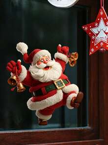 1 pieza Pegatina de ventana de Papá Noel bailando con patrón de globos, adhesivo de PVC removible y reutilizable para decoración navideña de puertas y paredes, adecuado para decoración moderna del hogar - Multicolor - Ver 3
