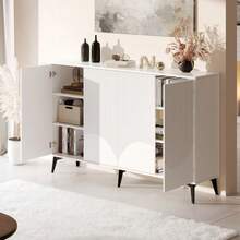 White Sideboard, 160 Cm Wide, Multifunctional Sideboard, Chest Of Drawers, Highboard With Adjustable Shelves, 4 Doors, Metal Legs - 白色 - 查看 5