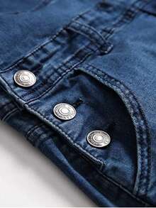 Stylish Men's Overalls,  Denim Overalls, Distressed Cargo Trousers, Hand-Distressed Details, Versatile For All Seasons, Mid-Rise Design, Suitable As A Gift For Thanksgiving/Halloween/Christmas. - Màu xanh đậm - Xem 3