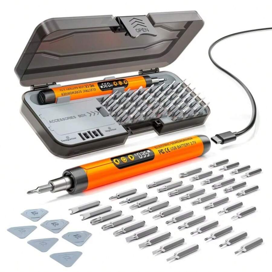 46 In 1 Mini Precision Electric Screwdriver Kit, 500mAh Lithium-Polymer Battery Brushless Motor, USB Rechargeable 46 Bits, Silent High Torque Reverse Rotation For Phone PC Repair Home DIY - Bộ đồ màu cam - Xem 1