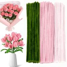150/300pcs Chenille Stem Craft Supplies, 3 Colors, Pom Pom Flower Set, Pom Pom Craft Kit, Suitable For Arts And Handmade Projects Creative DIY Decoration - Multicolor - View 12