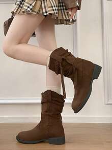 2025 New Mid-Calf Boots For Women, Brown Maillard Chunky Heel Mid-Calf Cowboy Boots For Autumn/Winter,Cowgirl Boots - Coffee Brown - View 3