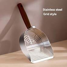 1pc Large Stainless Steel Cat Litter Scoop, With Ergonomic Handle And Drainage Holes - Durable Anti-Rust Design, Effectively Removes Clumps, Clean And Tidy, Suitable For 90 Degree Range Pet Waste Disposal. - Multicolor - View 5