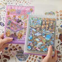 Libro de pegatinas en 3D - Serie Hamster Town, Teatro de escena estéreo de escritorio, Cuaderno de bobina DIY, Adecuado para cuaderno, funda de teléfono, taza, pegatinas de scrapbook