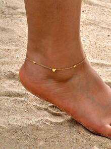 简约可爱防水防褪色不锈钢金心手链和项链 - 金色 - 查看 10