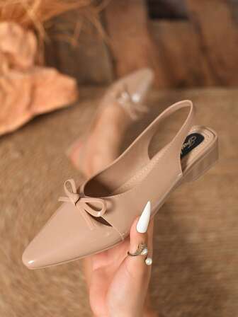 女士高跟套脚凉鞋，时尚尖头蝴蝶结休闲户外舒适正式优雅纯色高跟凉鞋