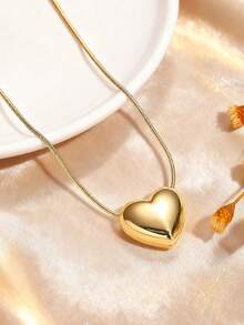 1件优雅金色心形吊坠项链，适合女孩参加派对佩戴，或作为母亲节礼物、情人节约会饰品。 - 均碼 - 查看 3
