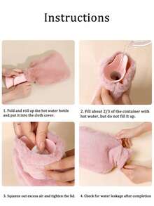 1 Piece Of Durable Pvc Hot Water Bottle Bag+1 Piece Of Cloth Bag - Explosion-Proof And Anti Slip Design, Imitation Rabbit Plush Hot Water Bottle With Cute Stripe Pattern, Suitable For Outdoor Use In Winter, Keeping Hands And Feet Warm, Hot Compress, Essential For Winter, Essential For Returning To School, Essential For Going Out - Multicolor - View 5