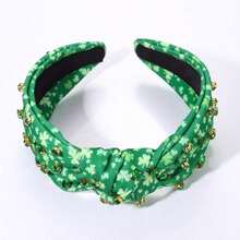 PHALIN St Patricks Day Headband For Women Green Lucky Shamrock Embellished Rhinestone Crystal Pearl Knotted Headband St Patricks Day Hair Accessories Irish Holiday Gifts (Shamrock 3) - MàuD - Xem 8
