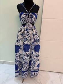 vestido longo estampado floral inspiracao farmi elegante e confortavel blogueira luxo novo estapa total floral praia - Azul - Visão 1