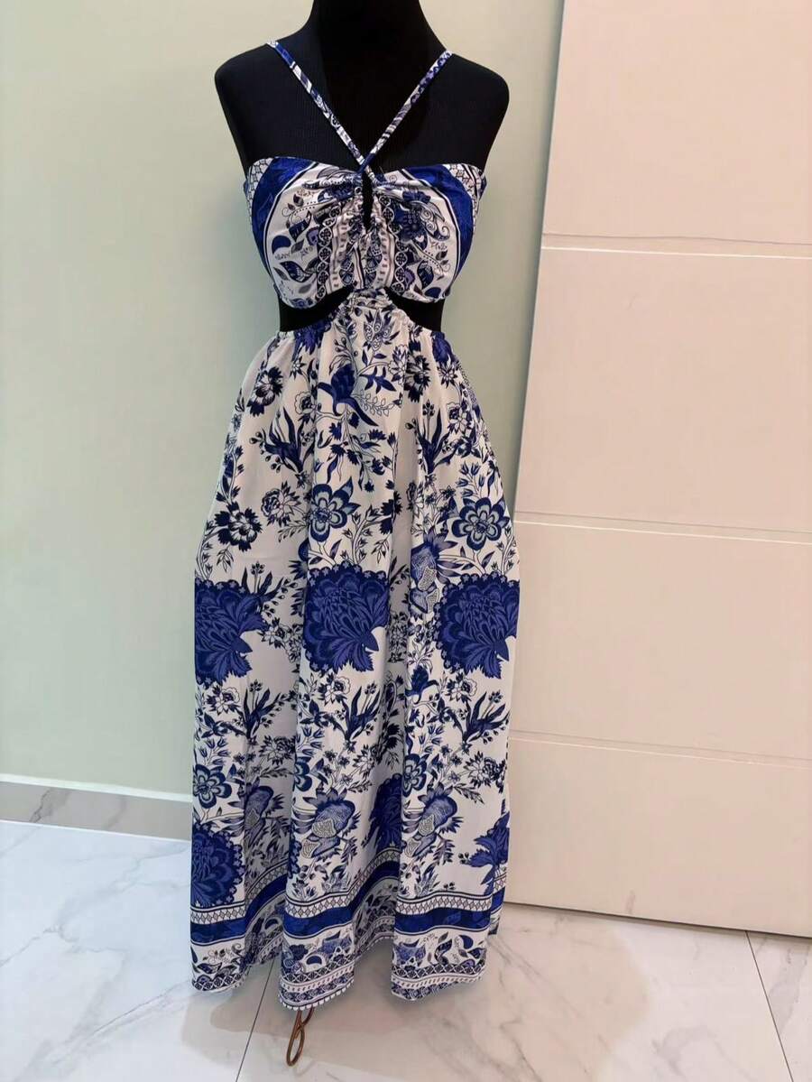 vestido longo estampado floral inspiracao farmi elegante e confortavel blogueira luxo novo estapa total floral praia - Azul - Visão 1