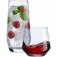 Juego de 8 u2013 4 vasos de vidrio alto y 4 vasos cortos Dof, vasos de cocina para cctel, caf helado, cerveza, t helado, vino, whisky, agua y vasos de bebida. - Rojo - Ver 2