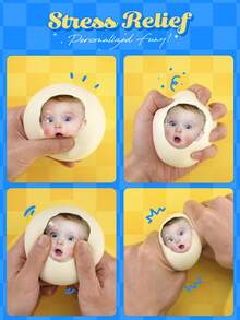 1个定制趣味表情减压球 - 个性化恶搞照片软球，适合成人和青少年，10x4.5厘米，白色，送给朋友的趣味礼物，办公室恶作剧，缓解焦虑，可爱的桌面装饰 - 客製化頭部 - 查看 6