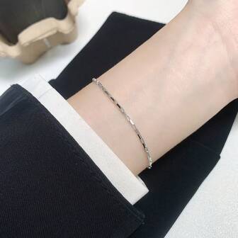 1 pieza Pulsera de cadena cuadrada de plata de ley 925, estilo minimalista adecuado para el uso diario de las mujeres