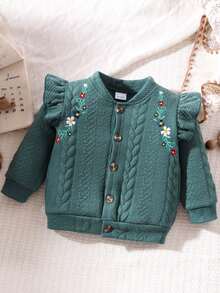 Infant/Baby Girl Minimalist Floral Embroidered Long Sleeve Button Design Jacket