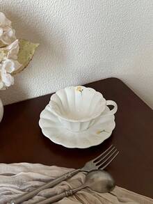 1 Juego de taza y platillo de té de cerámica con flor amarilla, juego de té de tarde de alta calidad, plato de postre, taza de leche, adecuado para el hogar, cafetería, regalo ideal para la madre y amigos