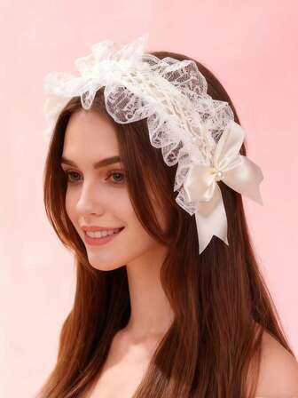 إكسسوارات شعر لوليتا الحلوة، شريط رأس بطراز ريفي ريفي للنساء، وشاح شريط فيونكة، وشاح دانتيل إكسسوارات الشعر، مشبك شعر أغطية رأس شتوية دافئة