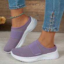 Women's Slip-On Mid-Top Casual Sports Shoes - Breathable Synthetic Cover & Mesh Upper, Vibrant Green & Orange Accents, EVA/PVC Cushioned Sole For All-Day Comfort - Versatile For Work, Running Errands & Casual Attire, Ladies Sneakers, Workwear Sneakers, Stylish Slipons, Modern Sneakers, Durable Traction, Comfortable Fit - 紫色 - 查看 5