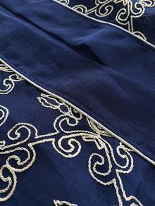 SISKAKIA 2pcs Luxury Fashion Embroidered Dress Abaya Set, Includes Belt, Suitable For Holidays And Everyday Wear, All Seasons - Blue - View 6