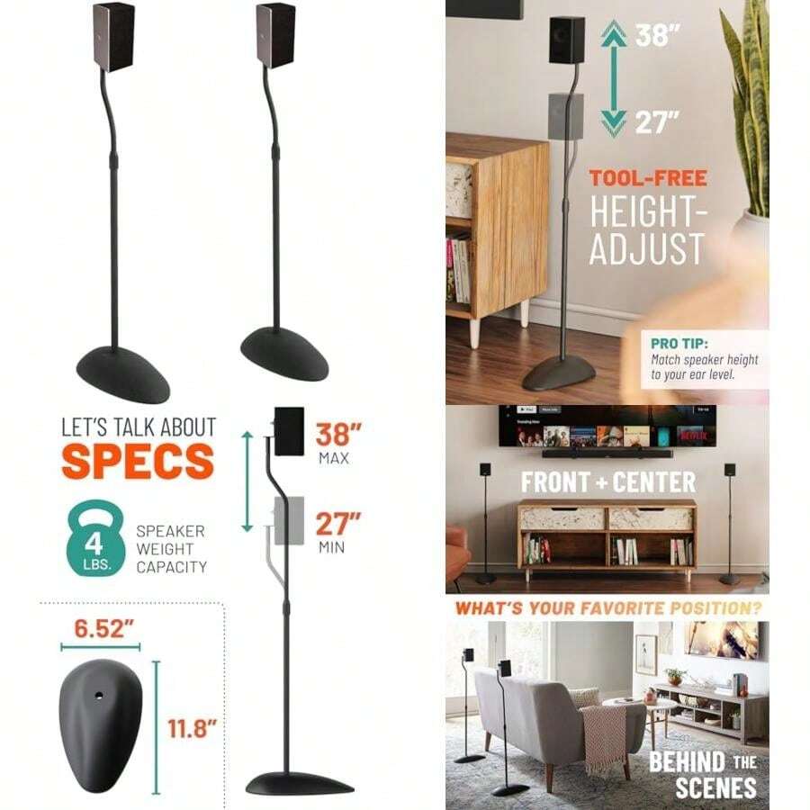 ECHOGEAR - Soportes universales para Altavoces – Altura Ajustable con compatibilidad Universal – Funciona con Vizio, Klipsch, Bose y más, Incluye gestión de Cables integrada, para Sonido(default) - Multicolor - Ver 1